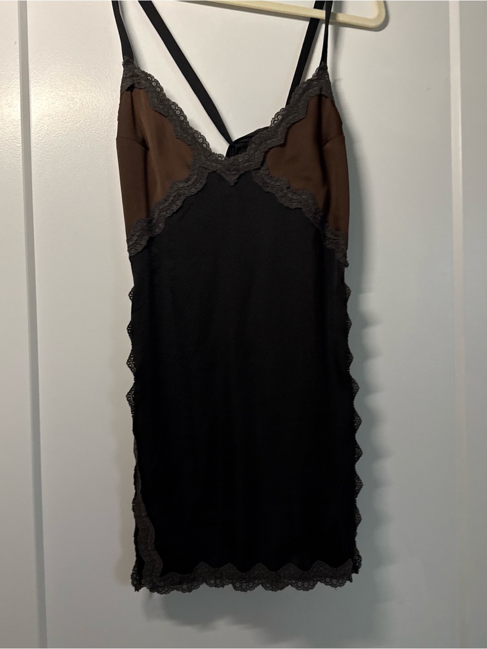 Free People Black Slip Dress with Brown Lace Trim